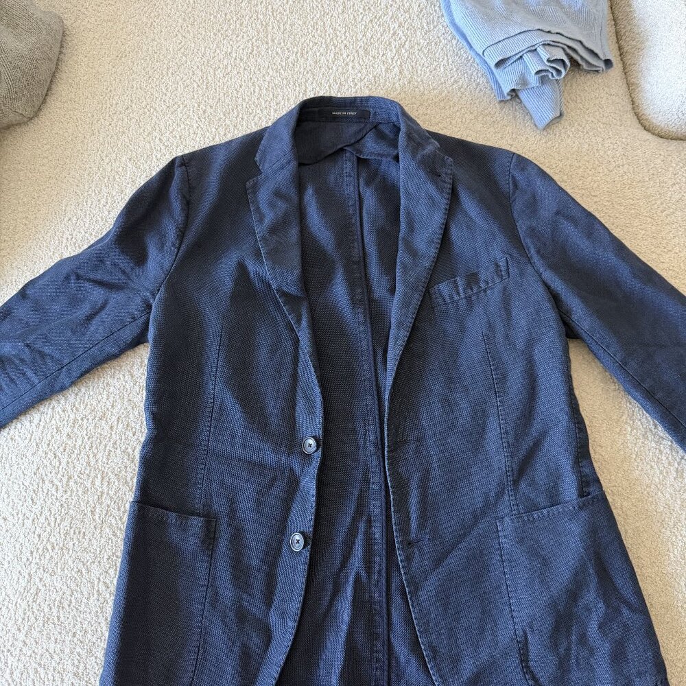 Tagliatore Navy Linen Blazer Unstructured Italian Luxury Size 48 US 38R